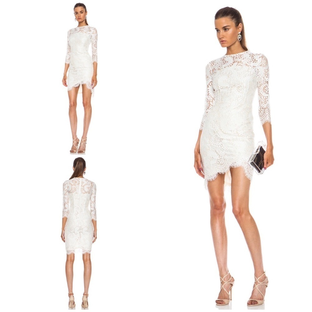 NWT LOVER THE LABEL Mia Asymmetric Lace Bridal Cocktail White Wedding Dress 8 M 